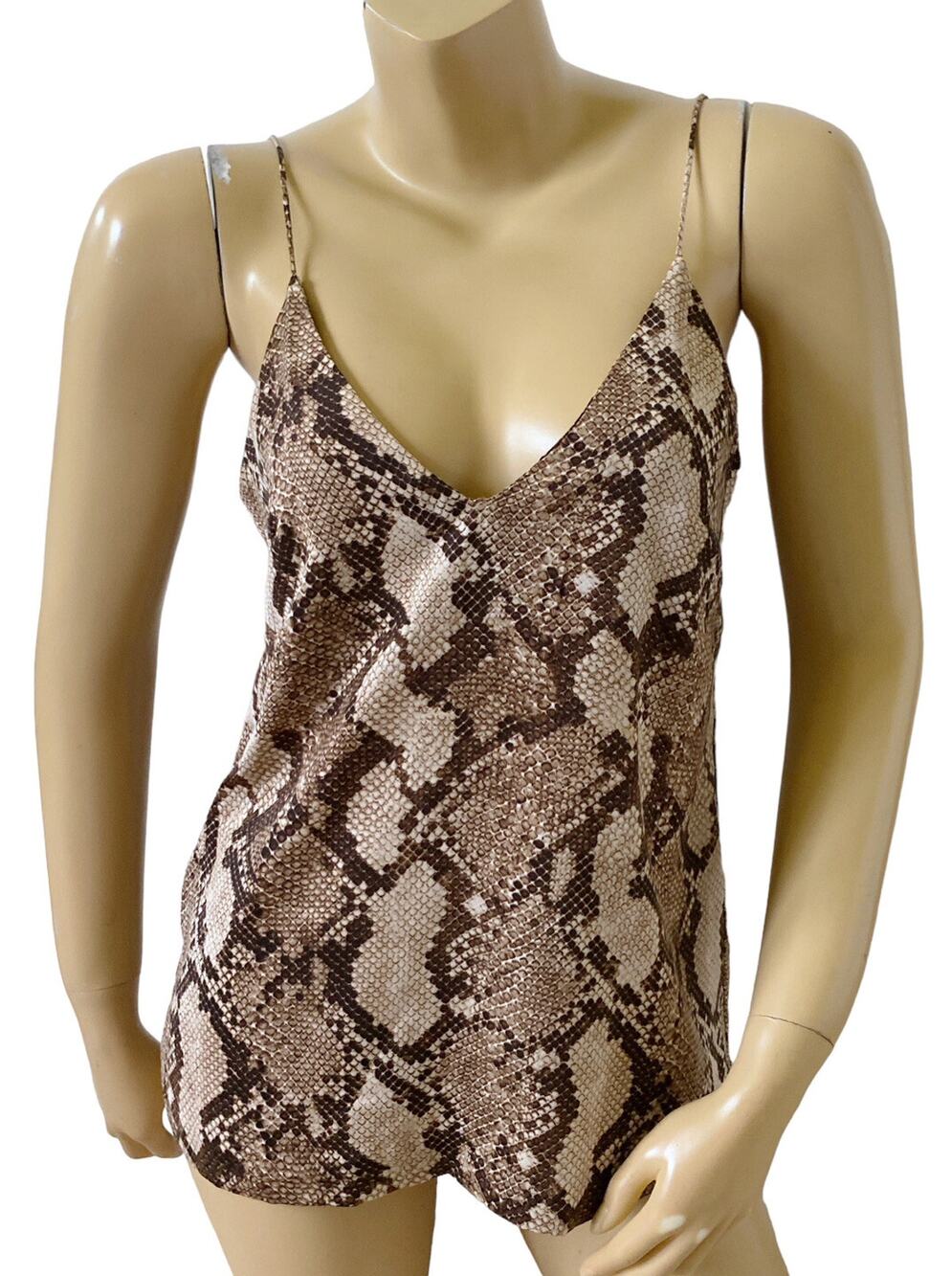 H&M Cami Top Womens Size 6 Brown Snake Print Spaghetti Strap V Neck Lightweight